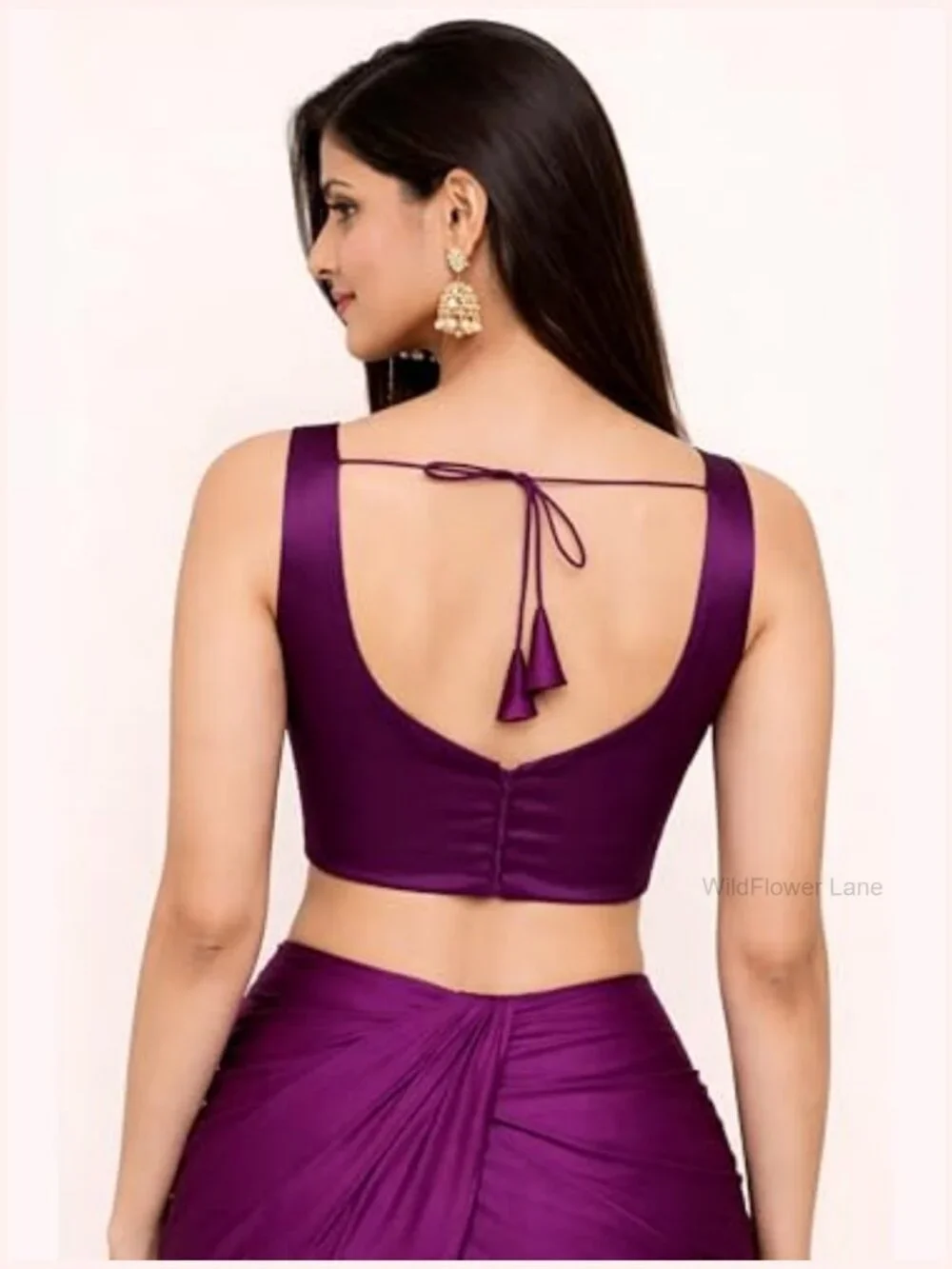 Satin Silk Saree Blouse Choli Sweetheart Neckline Sleeveless Ready to Wear - Picture 2 of 7